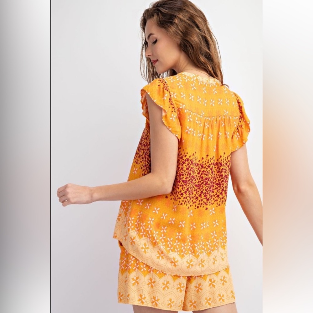 344 🏝️BORDER PRINTED CHALLIS TOP SHORT SET - Picture 4 of 5